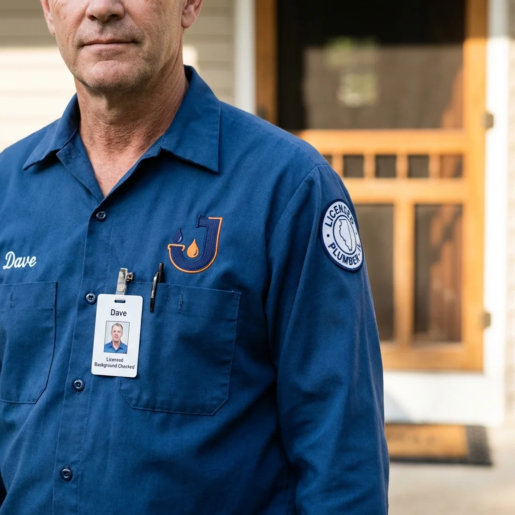 Licensed plumber showing ID badge in Lakota, ND
