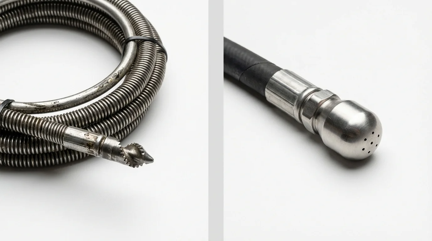 Drain snake cable and hydro jetting nozzle used for drain cleaning in Lakota, ND