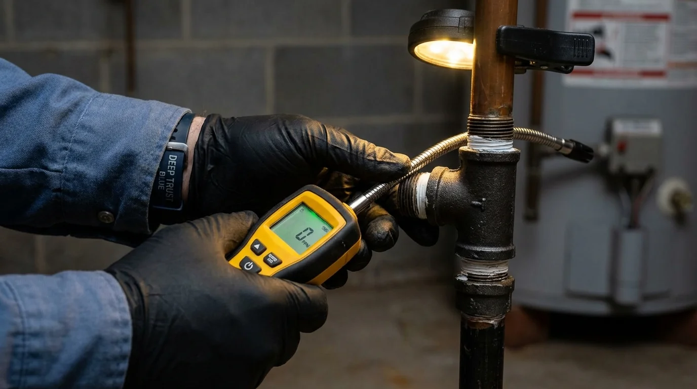 Gas leak detection with electronic sniffer by Johns Plumbing LLC in Lakota