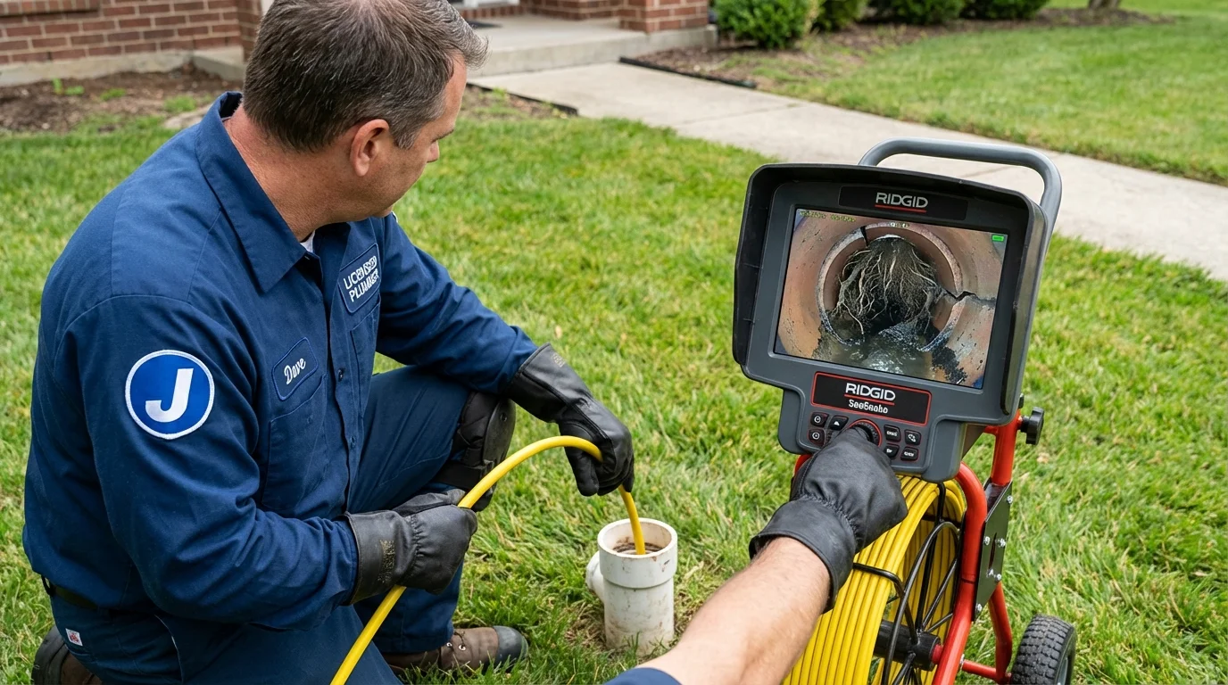 Sewer camera inspection being performed by Johns Plumbing LLC in Lakota
