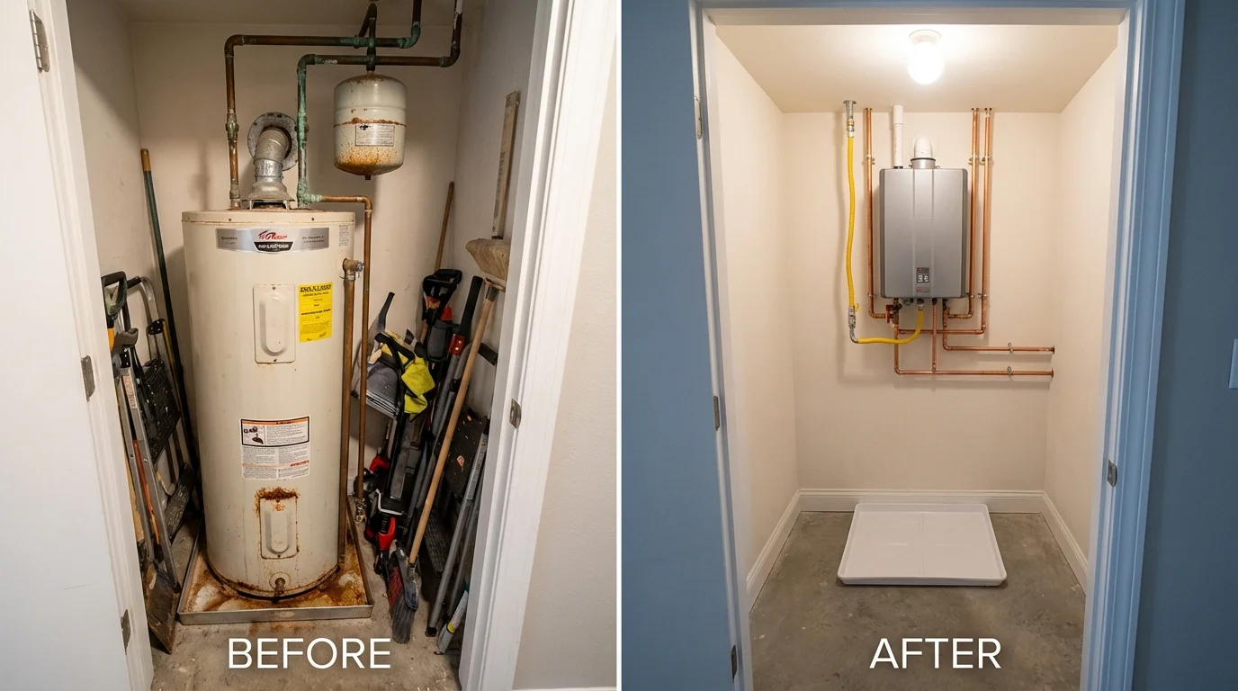 Tank water heater versus wall-mounted tankless unit comparison for Lakota, ND homeowners